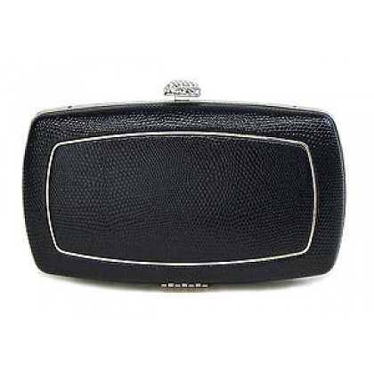 Evening Bag - 12 PCS - Lizard Skin Like Embossed w/ Swarovski Crystal Accent Closure - Black - BG-HPZ656B